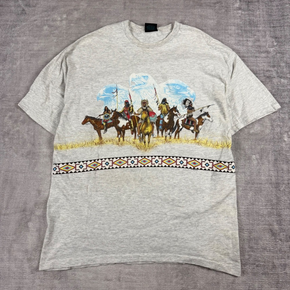 Vintage Nature Shirt Mens XL Gray Vintage 90s Native American Habitat Eagle Boho